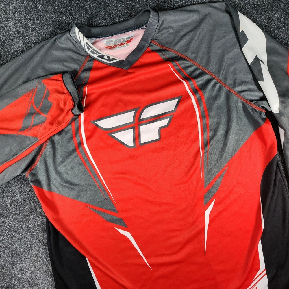 Fly Racing F-16 Motocross Jersey Mens 2XL Red Grey Black Long Sleeve Graphic